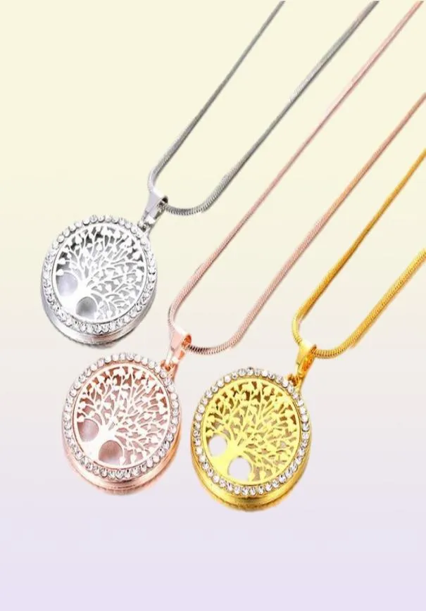 Neuer Modebaum der Lebens Halskette Kristall runde kleine Anhänger Halskette Roségold Silber Farben Elegante Frauen Schmuck Geschenke Drop2109476972