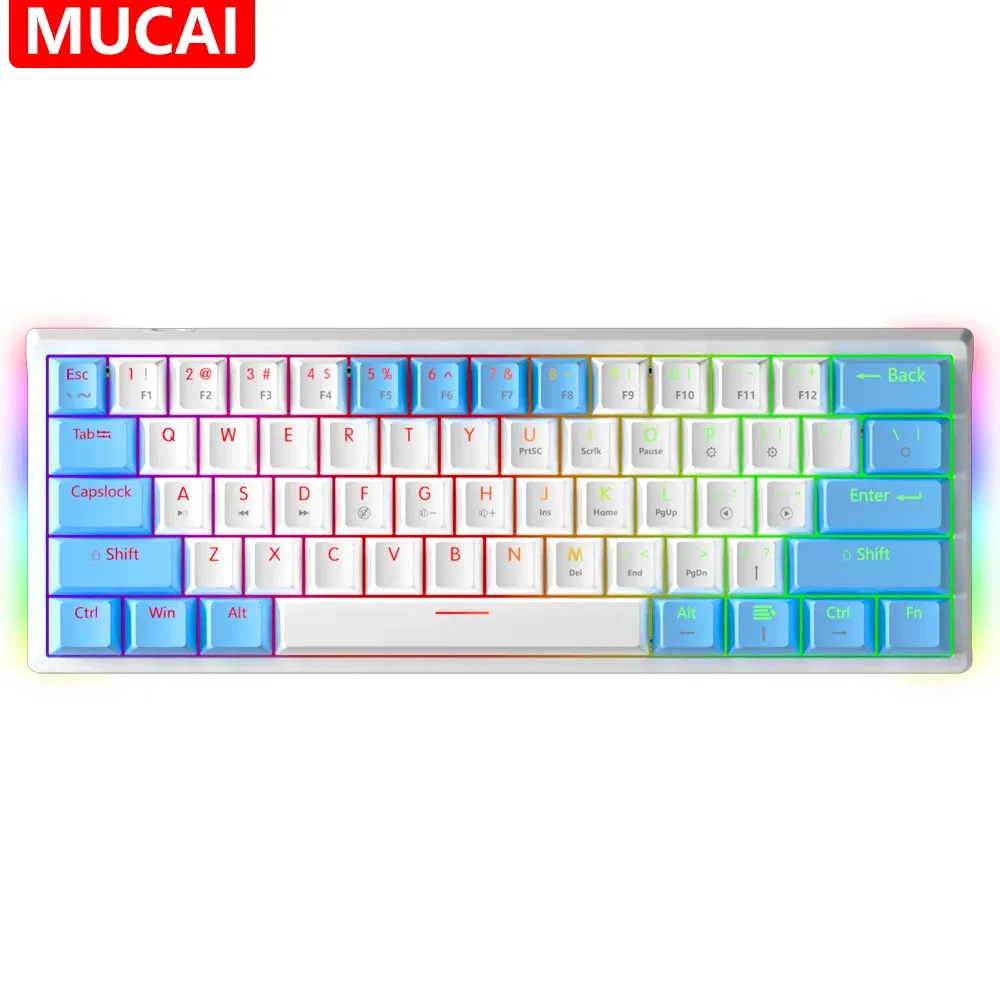 Toetsenborden mucai 61 USB gaming mechanisch toetsenbord rode schakelaar 61 sleutels bedrade afneembare kabel RGB back -verlichte hot swappable