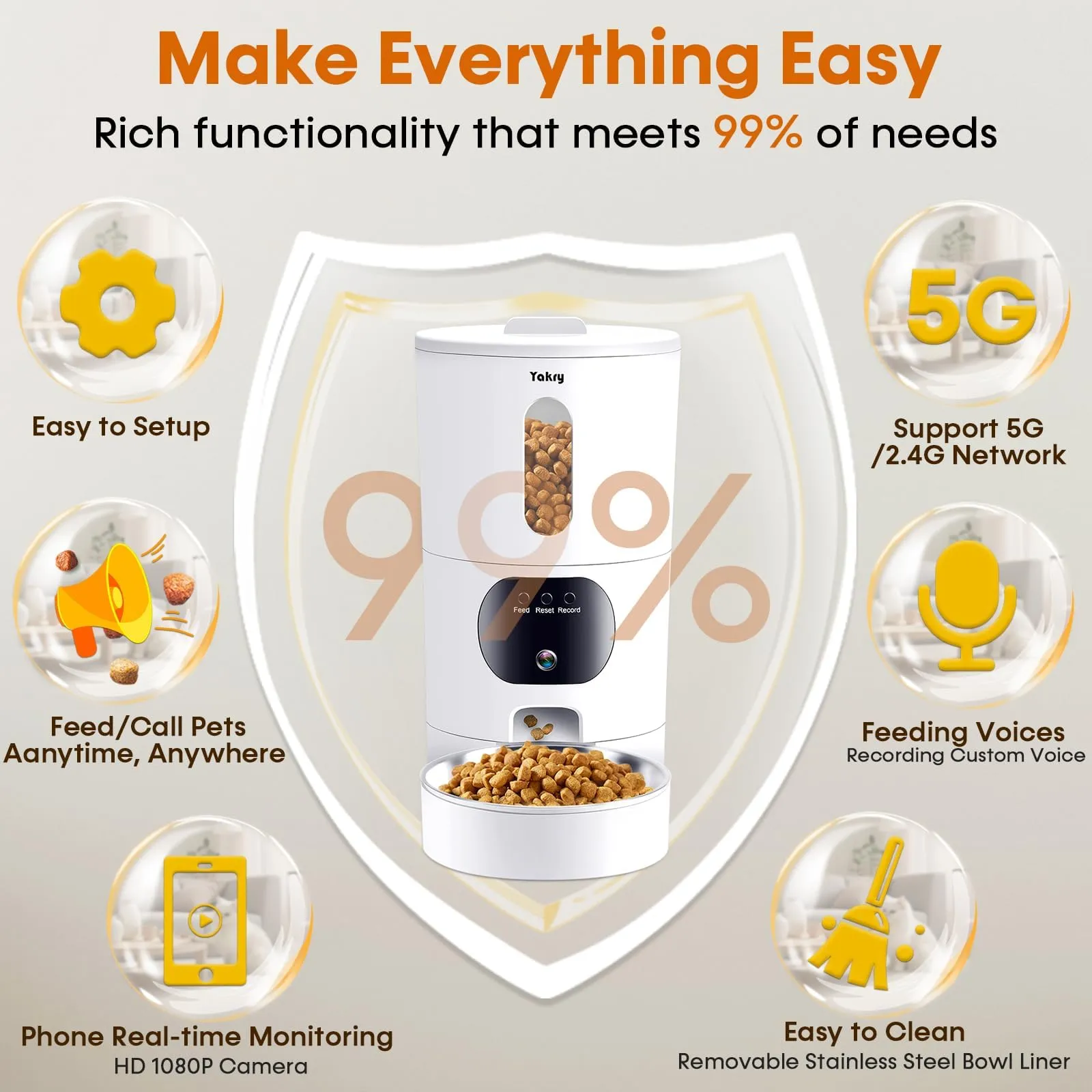 HoneyGuaridan Smart Wi-Fi Cat Feeder 4.5L - APP Control, Voice Recorder, Desiccant Box, For 2 Cats