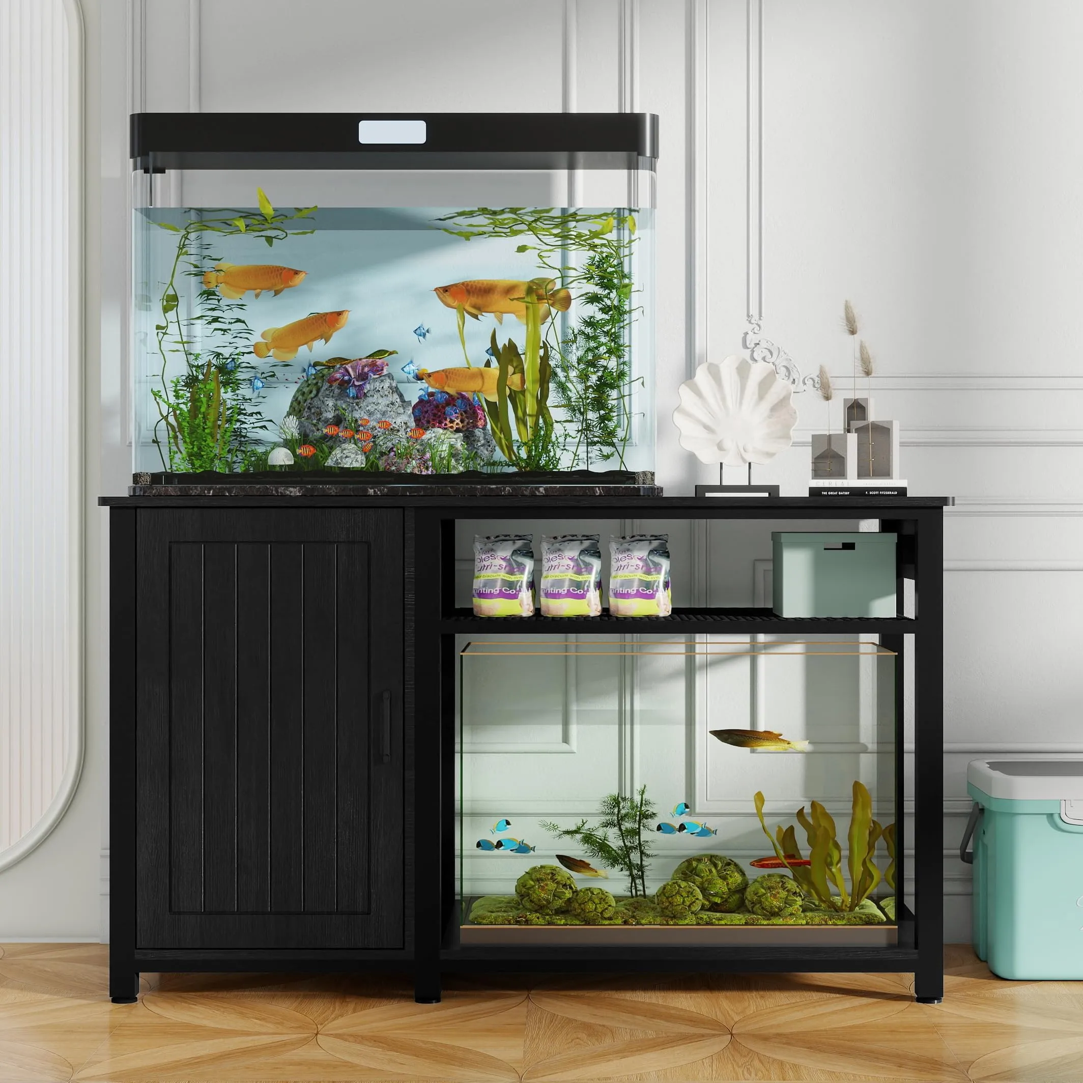 55-75 Gallon Aquarium Stand with Power Outlets & LED Light, Metal Fish Tank  Stand with 880LBS Capacity, Black Particle Board Cabinet for Fish Tank  Accessories Storage from Dhgate Aquarium Starter Kits and
