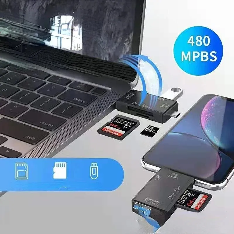 Kortläsare USB 3.0 Typ C till SD Micro TF SD Adapter för bärbara datortillbehör OTG CardReader Smart Memory SD