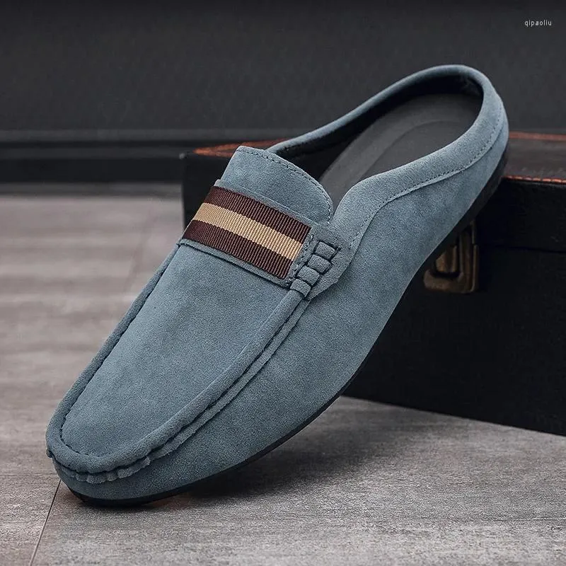 Casual Shoes Summer Mules Suede Leather Half For Men Mens Penny Loafers Slipper Slip On Flats Lazy Driving Man Moccasin