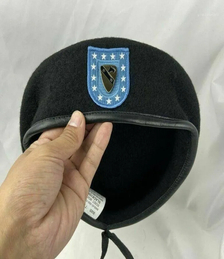 Berets Us Army Infantry Regiment BLACK WOOL Beret 1st Team Horse Cavalry Division Military Hat1977813