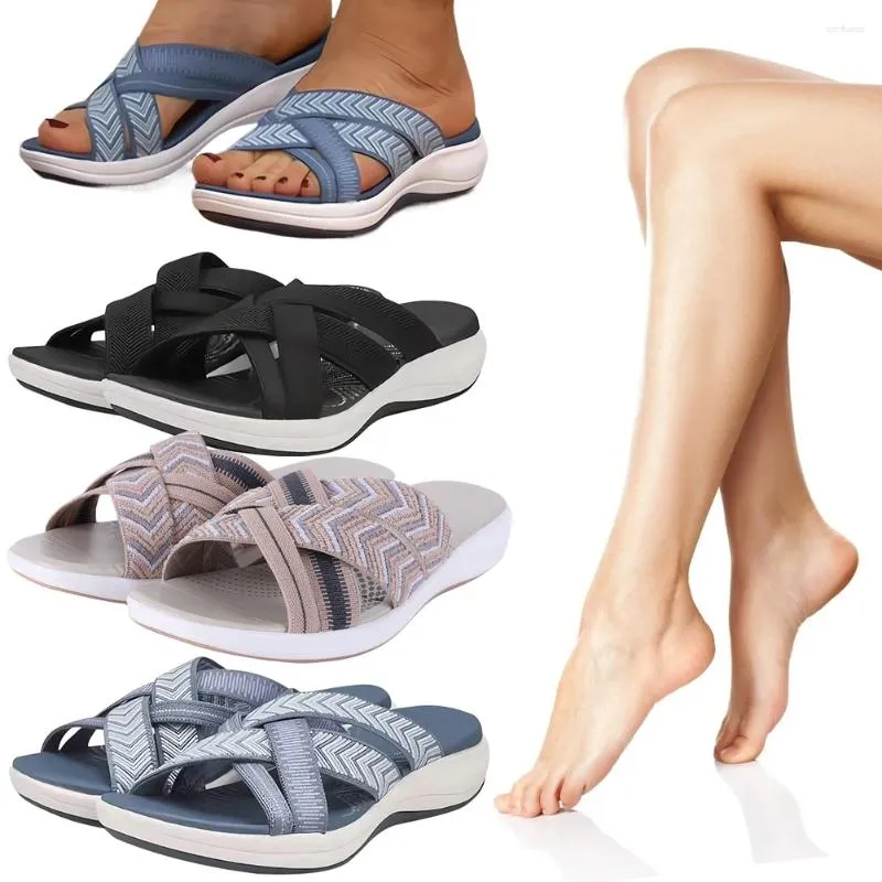 Casual schoenen vrouwen dikke kussen slippers brede breedte kruisband strand sandalen open teen platform wig lichtgewicht voor de zomer