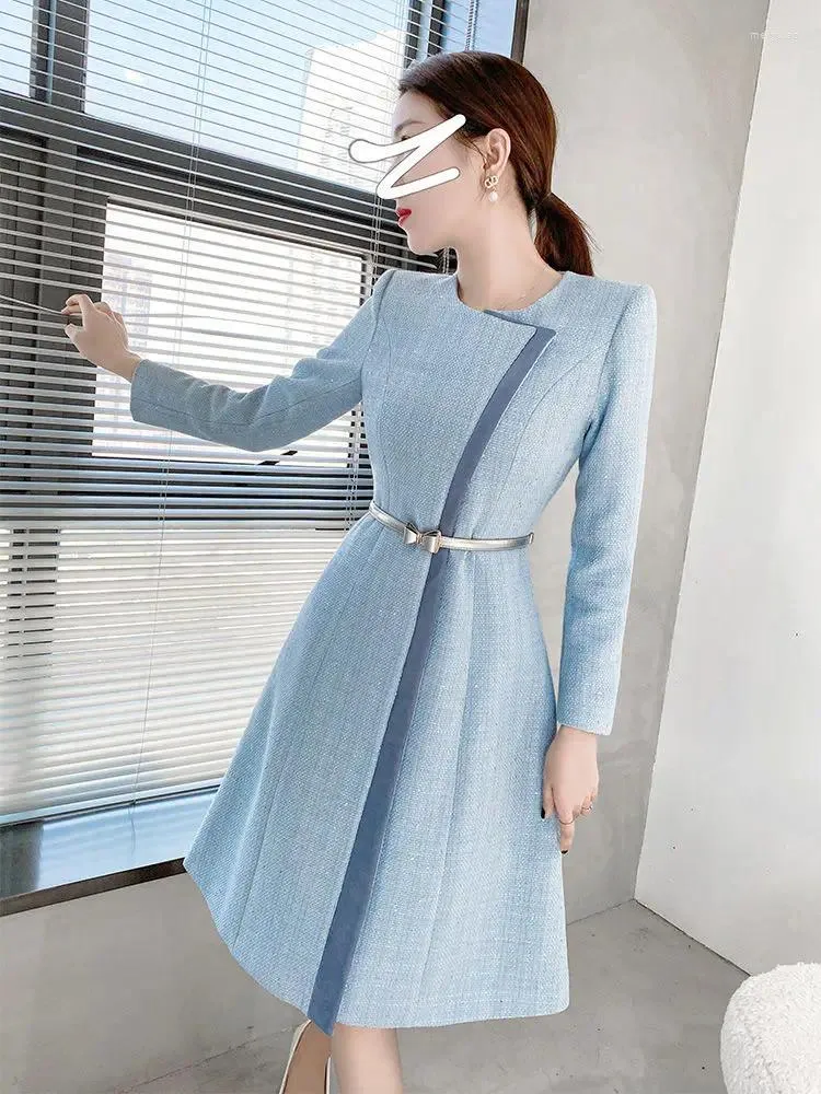 Blue Belted Knee-Length Cotton Dress for Middle Age Women with Hooded  Collar and Peplum Decoration from Dhgate Basic & Casual Dresses - price  47.88
