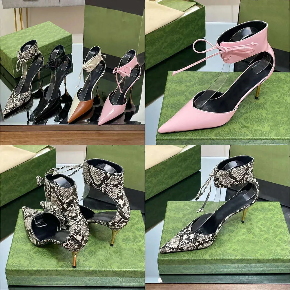 Mujeres Fashion Snake Sandalias de cuero Sandalias de diseño de diseño Capaz de encaje casual de 8.5 cm High Heel Party Zapatos de fábrica de calidad de calidad superior Calidad original