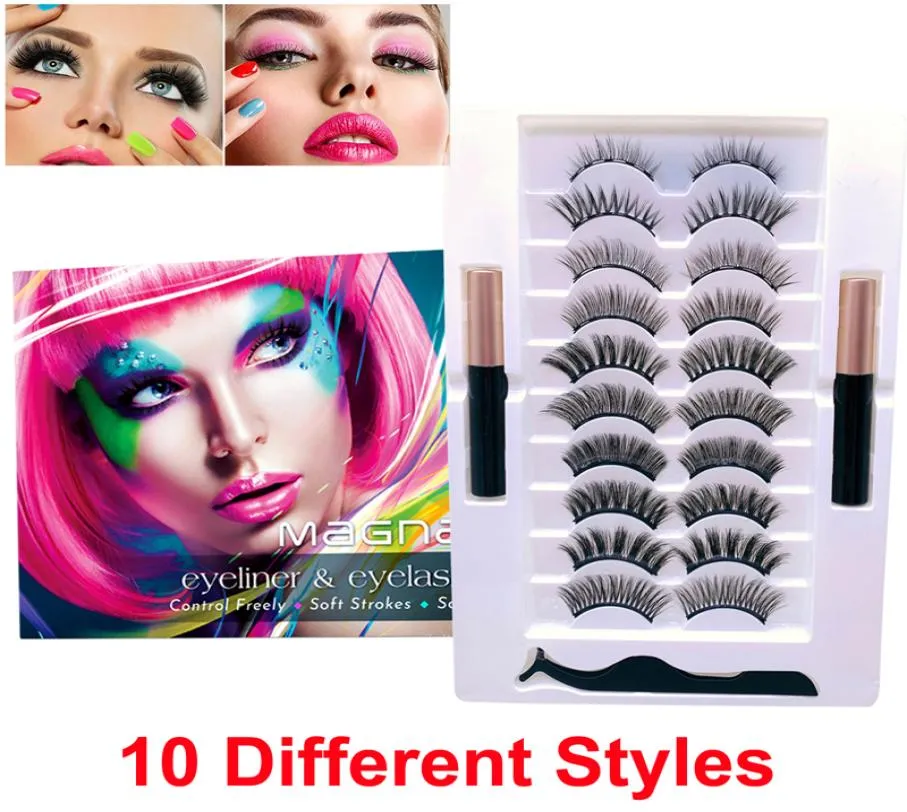 Upgrade Magnetic Eyelashes with Eyeliner 10 Pairs 3D 5D Soft Eye Lashes 2 Tubes Liquid Eyeliner Makeup Glue Natural Look Reus8259852