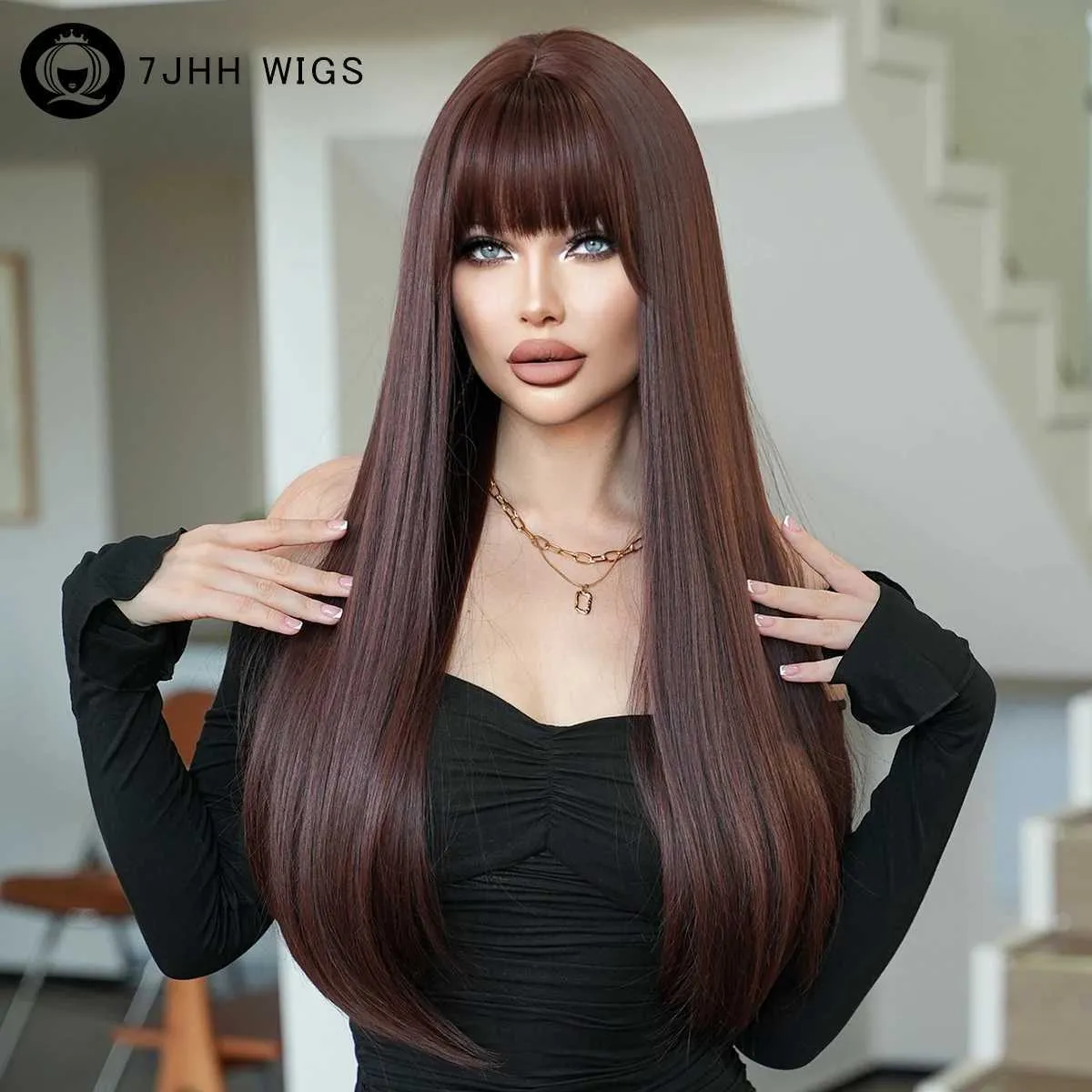 Syntetyczne peruki 7JHH WIG SYNTETYCZNA MOCHA BRĄZOWA DODATKOWA DO KAŻDEJ DALNE WŁASNE WŁOSY Z PRZEDŁUGAMI ZAKOŃCZONEGO WYKŁAD Naturalny Q240427