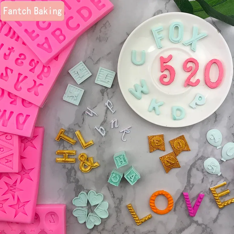 Stampi molti deliziosi lettera inglesi numero in silicone stampo cupcake gelatina caramella decorazione per torta per teratura da forno cioccolato stampi cioccolato