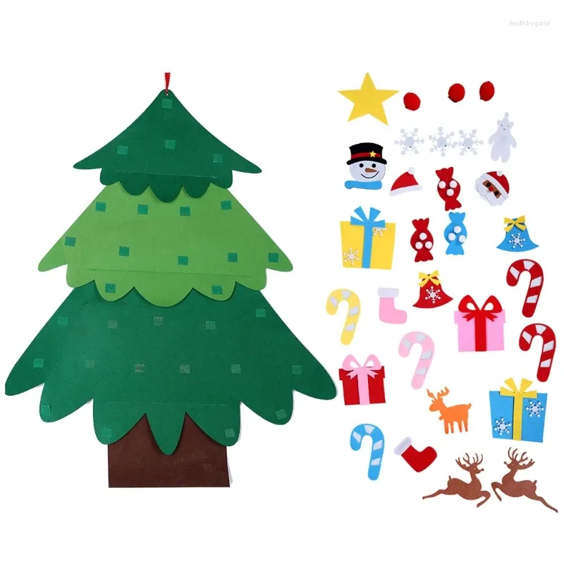 Décorations de Noël bricolage arbre en feutre pour enfants enfants avec des ornements de dessins animés détachables année