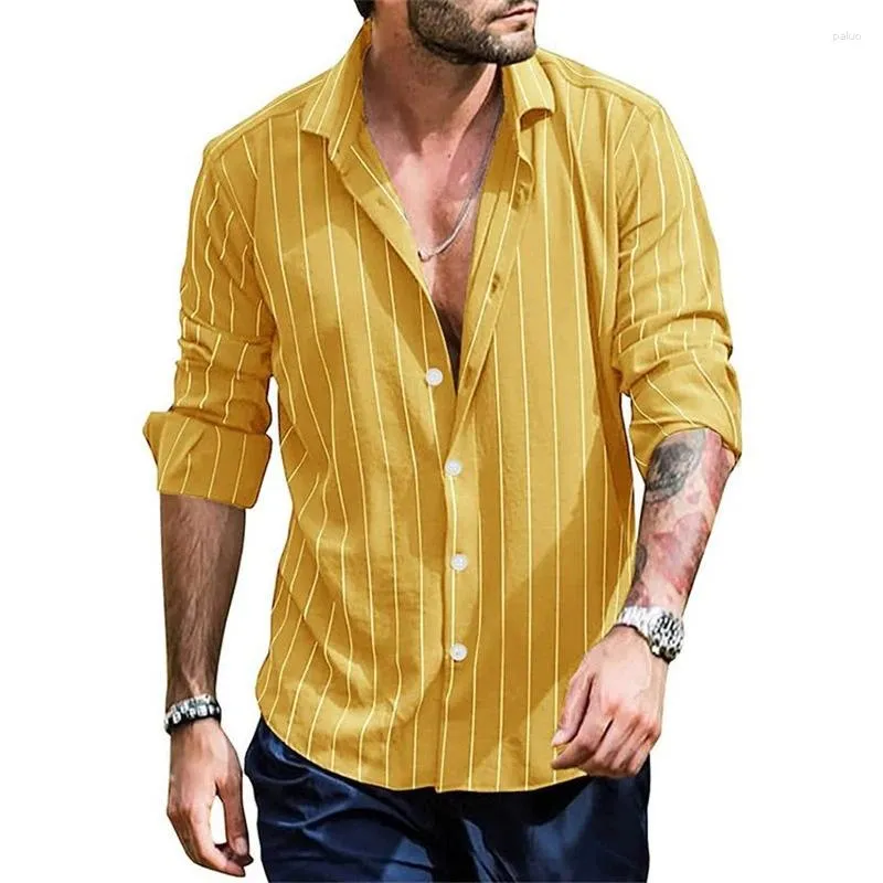 Chemises décontractées pour hommes Mentils à rayures vintage Mentit à manches longues surdimensionnées Bouton à manches longues Collier Men de redressement Spring Tops 5xl