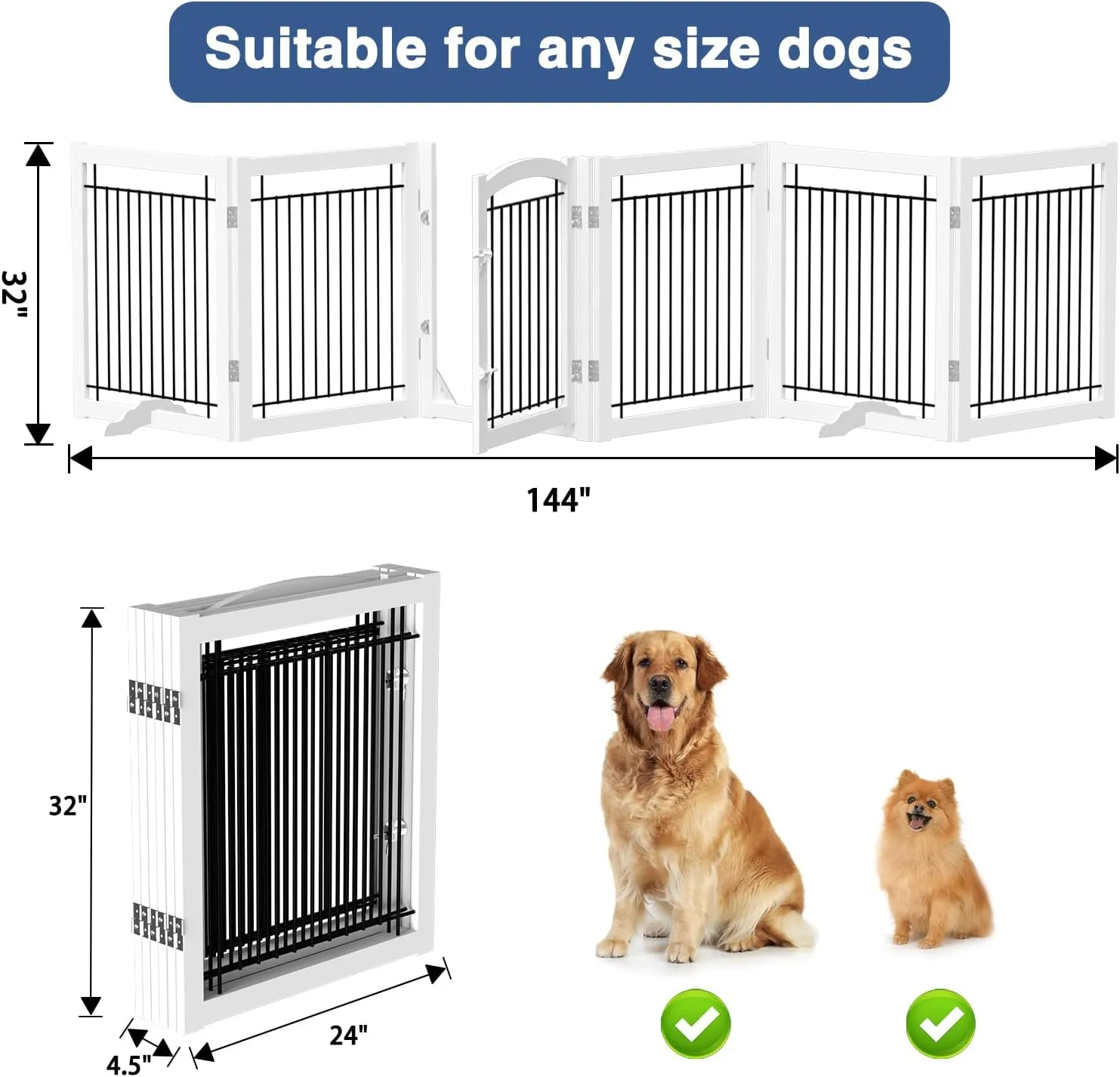 Extra Wide Dog Gates With Walk Through Door 144 Foldable Wooden Pet Gate,  32 Tall, 6 Panel Freestanding Safety Fence For Stairs, Doorways, Puppies  From Phgate, $96.6 | DHgate.Com, image size:1483x1426