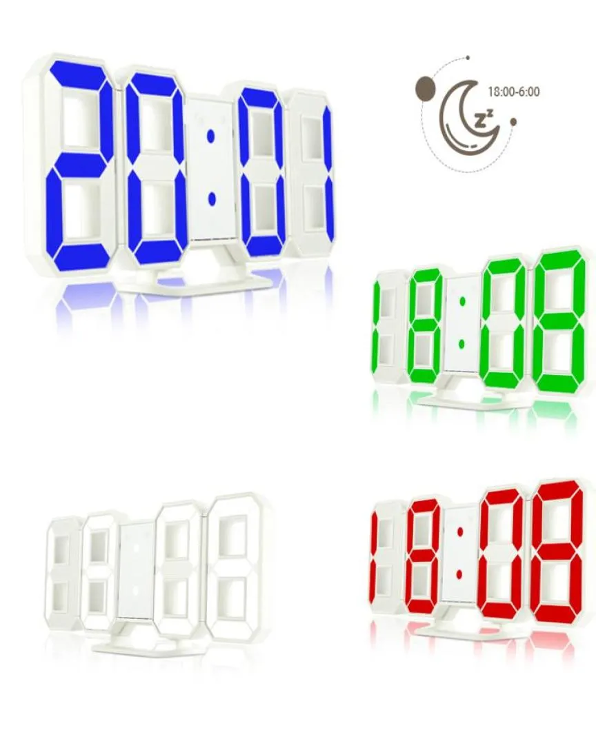 Numéro 3D LED Rédactions d'alarme numérique Horloge de bureau électronique 24 12 heures Affichage de la fonction de répétition de la lumière nocturne pour home1030224