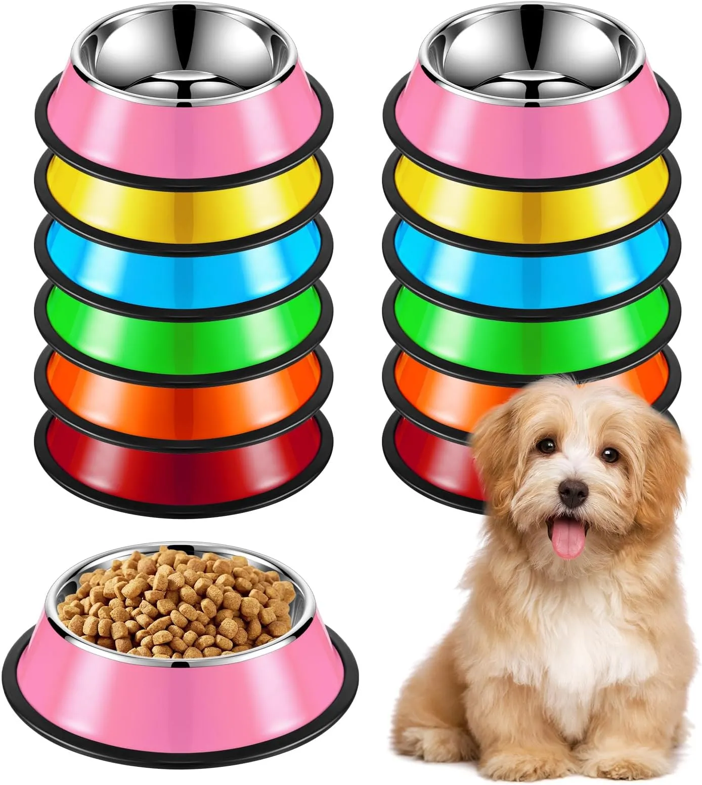 Stackable Stainless Steel Dog Food Bowls 12 Pcs Colorful Pet Dishes for  Small Medium Dogs, Anti-Skid Base, Shop Now!