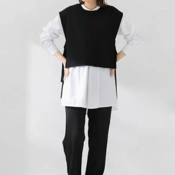 Blouses pour femmes Style japon 2024 printemps noir et blanc apparié en deux pièces chemises tricotes tricots costumes mode décontracté belles femmes tops