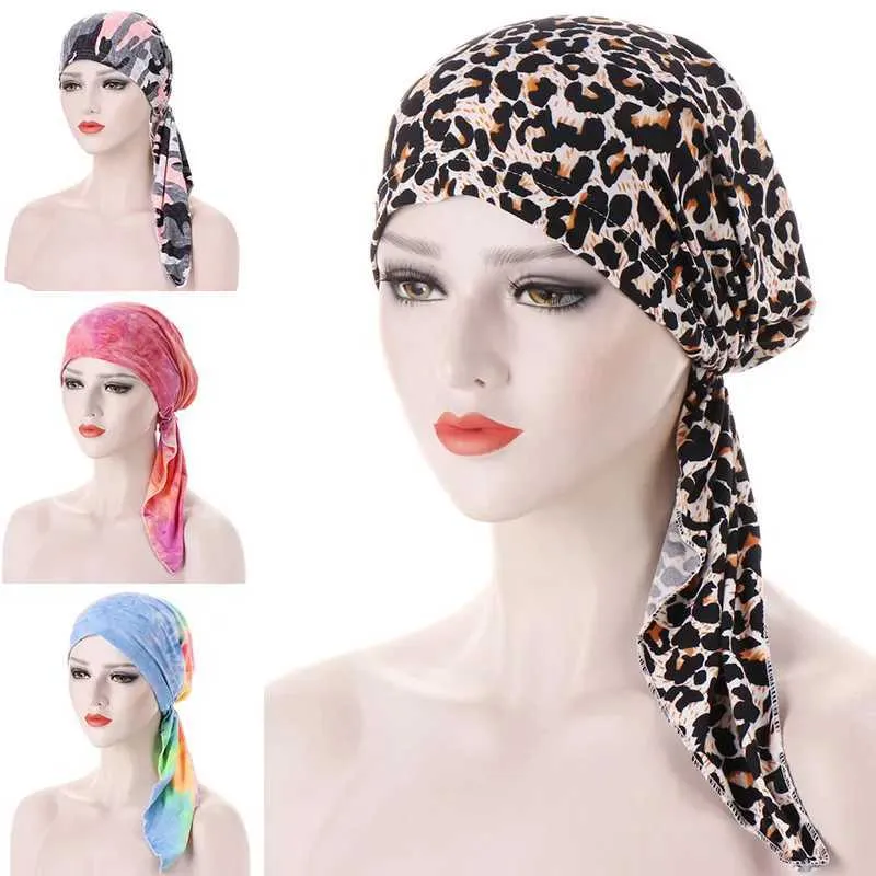 Bandanas Durag Womens Elastic Cotton Muslim Headscarves Krebs Chemotherapie Hüte Florale Druck Kopftücher Haarausfall Kopftücher 240426