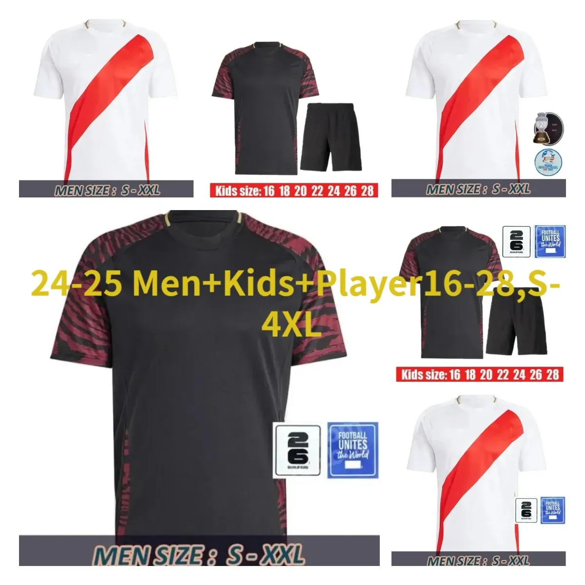 2024 2025 S-4XL Peru Camisas de futebol para casa fora Falfan Guerrero Flores Lapadula Pizarro Cubillas Fãs Camisa de futebol masculino Kit Kids Kit