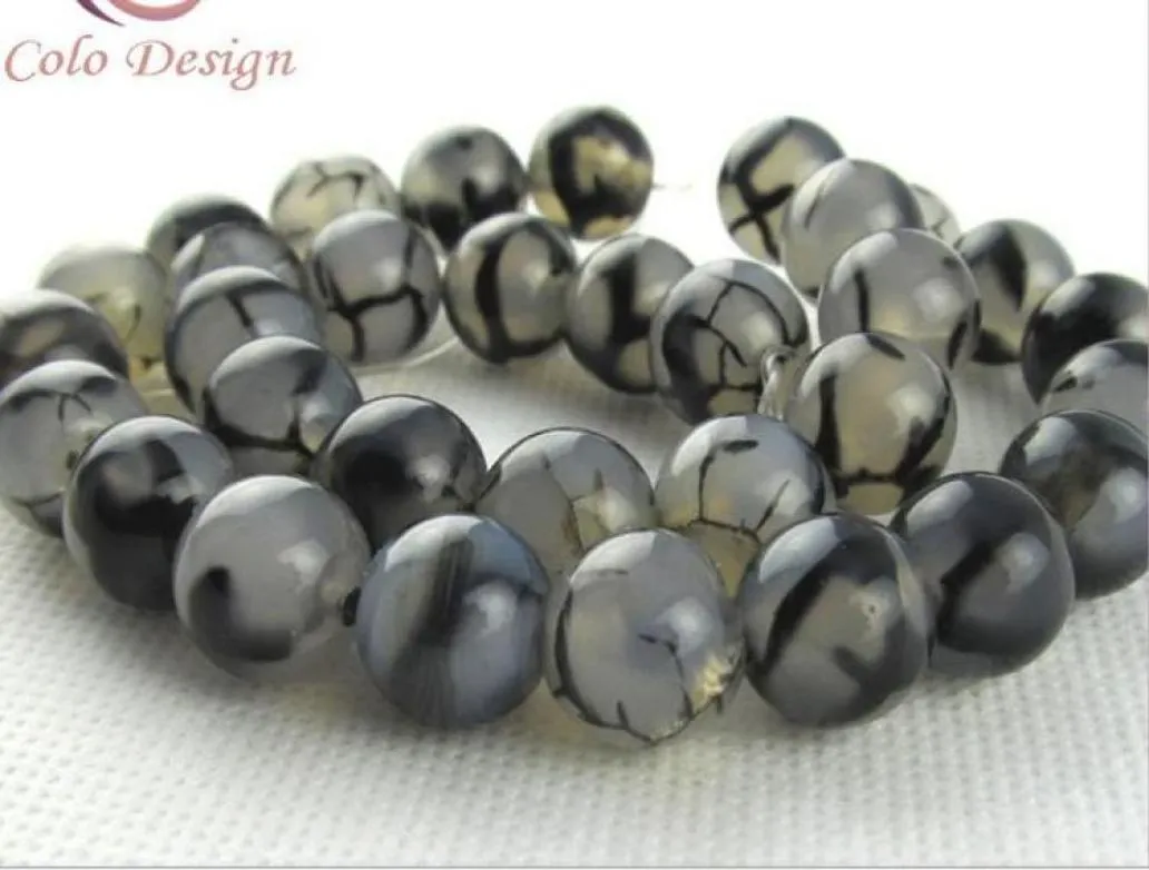 8mm svart vit drake agat naturlig ädelsten lösa pärlor diy smycken halsband armband3149587