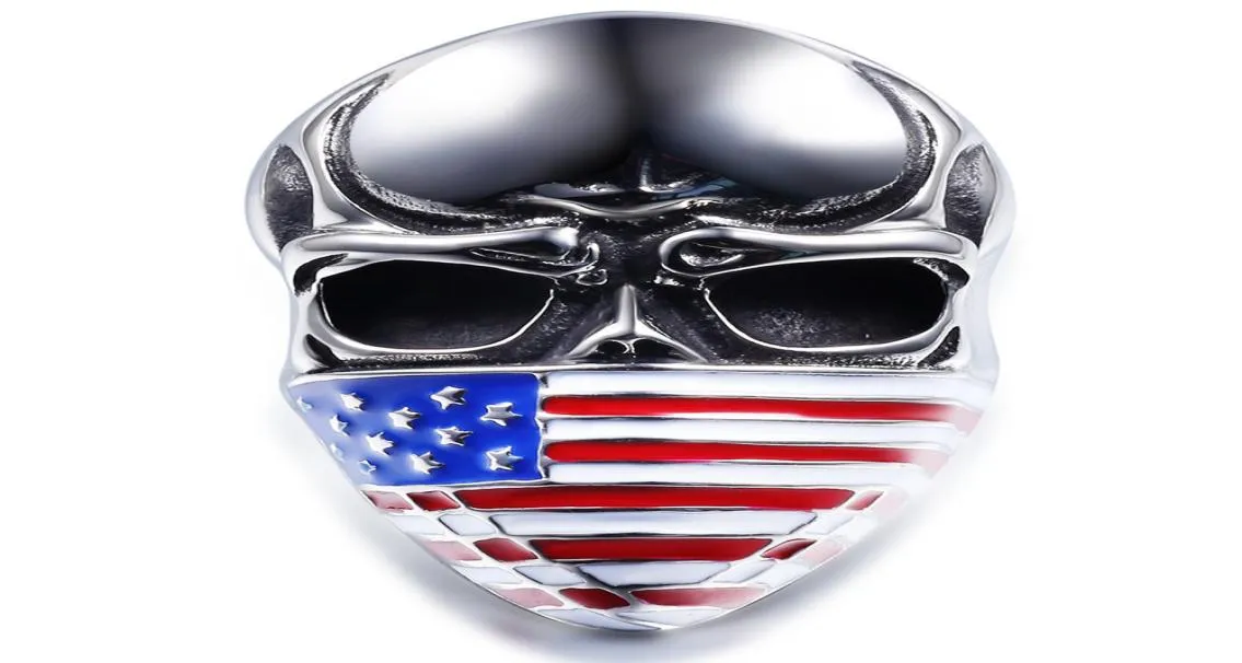 stal żołnierzy nowy styl stalowa stalowa czaszka Pierścień American Flag Mask Mask Mash Biker ciężka czaszka 316L Biżuter