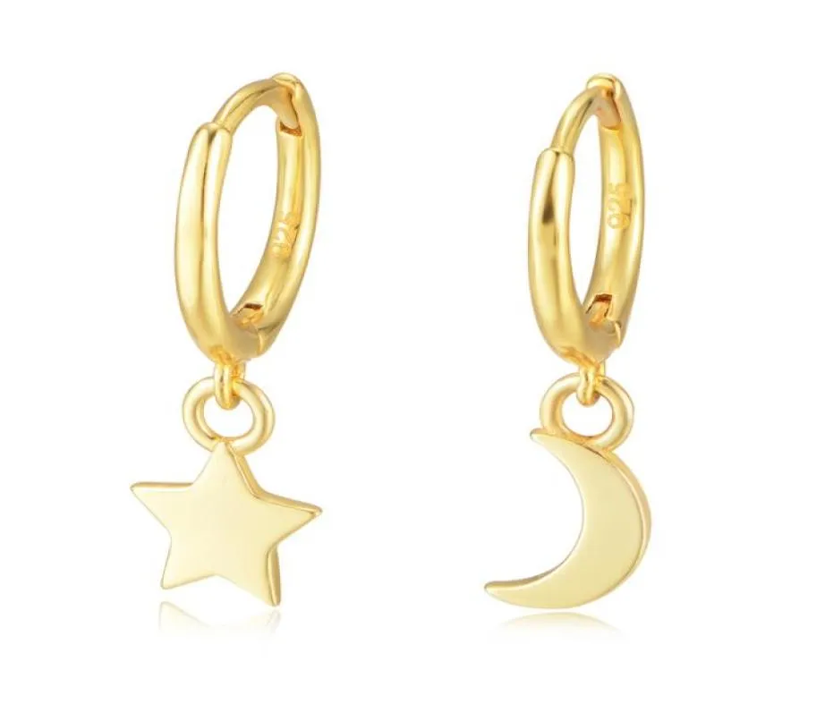 Star Moon Hoop Huggie Earrings Jewelry 14K 옐로우 골드 도금 925 스털링 실버 파티 선물 9352975