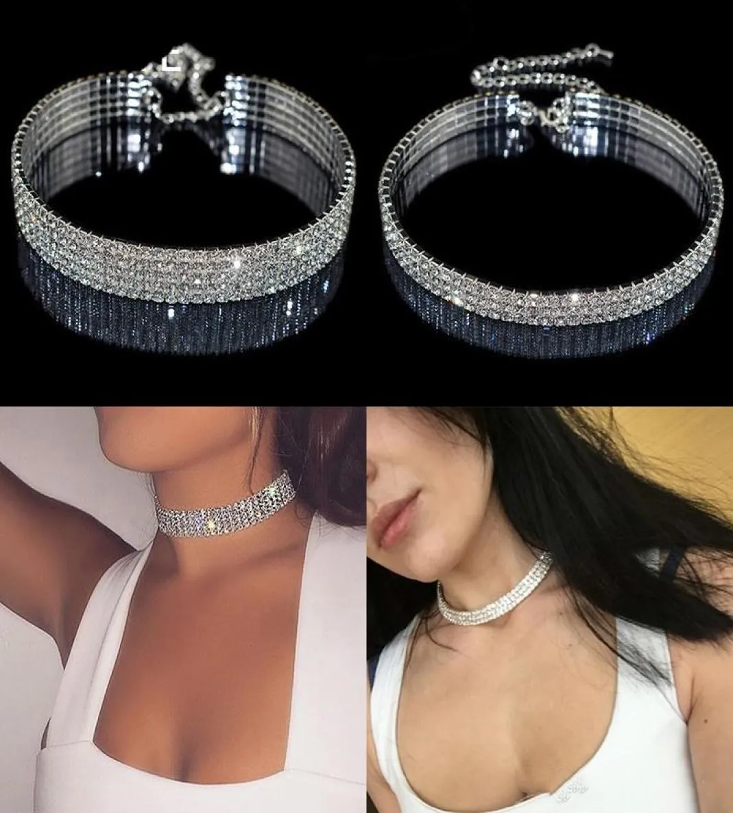 Nowy wzór gotyckie chokery rozciągliwe kryształowe naszyjniki choker uroków szoker bez niszczenia dla kobiet biżuteria ślubna ACCES3160497