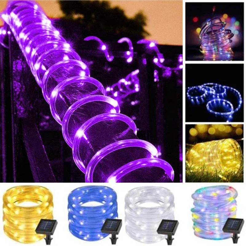 Strips 32m Solar Powered Rope Strip Lights Waterproof Tube Rope Garland Fairy Light Strings for Outdoor Indoor Garden Christmas Decor