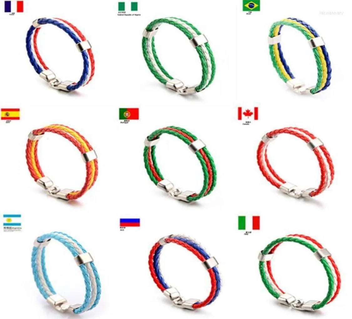 Bedelarmbanden mode Rusland Spanje Frankrijk Brazilië vlag lederen team Bracelet Men Hoge kwaliteit voetbalfans Paren Gift JewelryC1545173