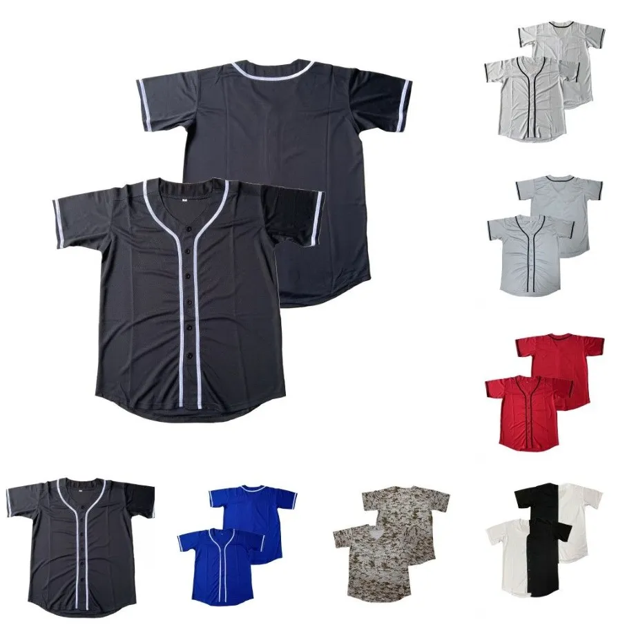 Boş düz hip hop hipster düğmesi aşağı beyzbol forması kısa kollu aktif tişörtler erkek üniforma Jersey300s