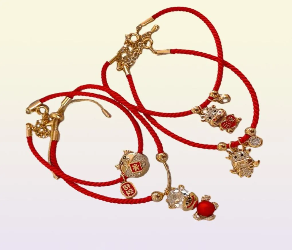 Année du bracelet de corde rouge bœuf tressé Temperrement chanceux Tempérament zodiaque corde à main femmes Amateurs cadeaux bijoux de mode131904785981178
