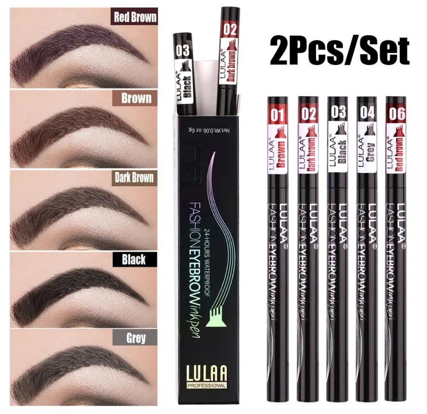 Lulaa 2PCSSet Natural Microblading Pencils Eyebrow Tattoo Pen 4 Fork Tips Fina skiss Vattentäta flytande ögonbryn Penna Fourclaw 2003748