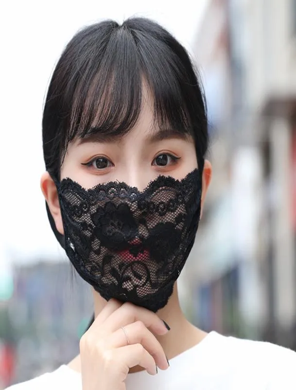 Máscara de renda DHL Navio bordado adulto confortável lavável capa de face moda girl máscara de designer de festas negras máscara máscara fy95732044