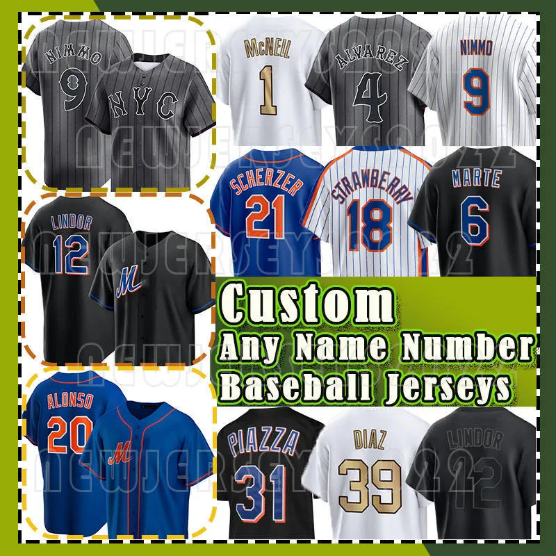 12 Francisco Lindor Baseball 20 Pete Alonso Jersey Starling Marte Brandon Nimmo Darryl Strawberry Mets Edwin Diaz Daniel Vogelbach McNeil Kodai Senga Dwight Gooden