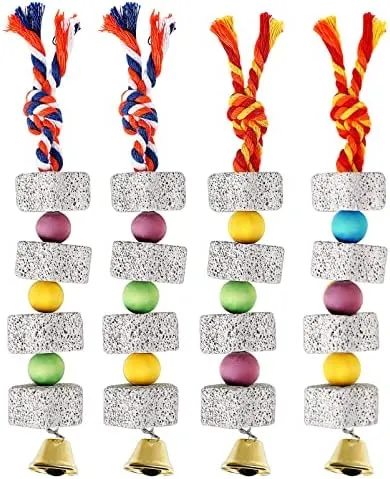 Mini Bird Chewing Toy With Calcium Stone & Bells - Parrot Beak Grinder Cage Accessory For Small Pets