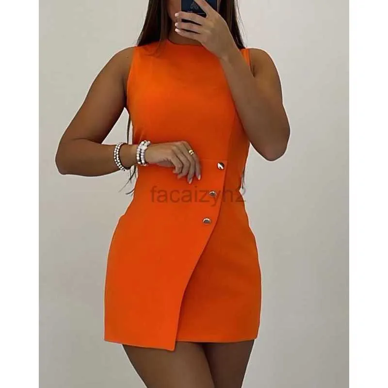 Lässige Kleider Frauen ärmelloses geknöpfter asymmetrischer Bodycon Kleid Sommer K695