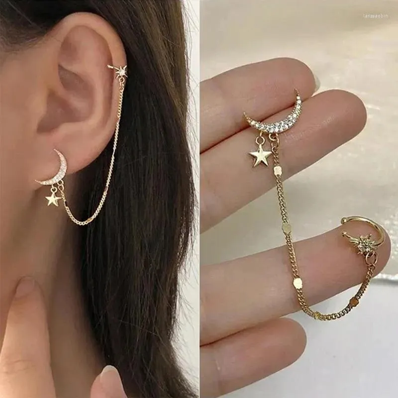 Stud -oorbellen 1 van de mode Gold Color Moon Star For Women Simple Style Fake kraakbeen Lange Tassel Ear Cuff Sieraden Geschenken E703