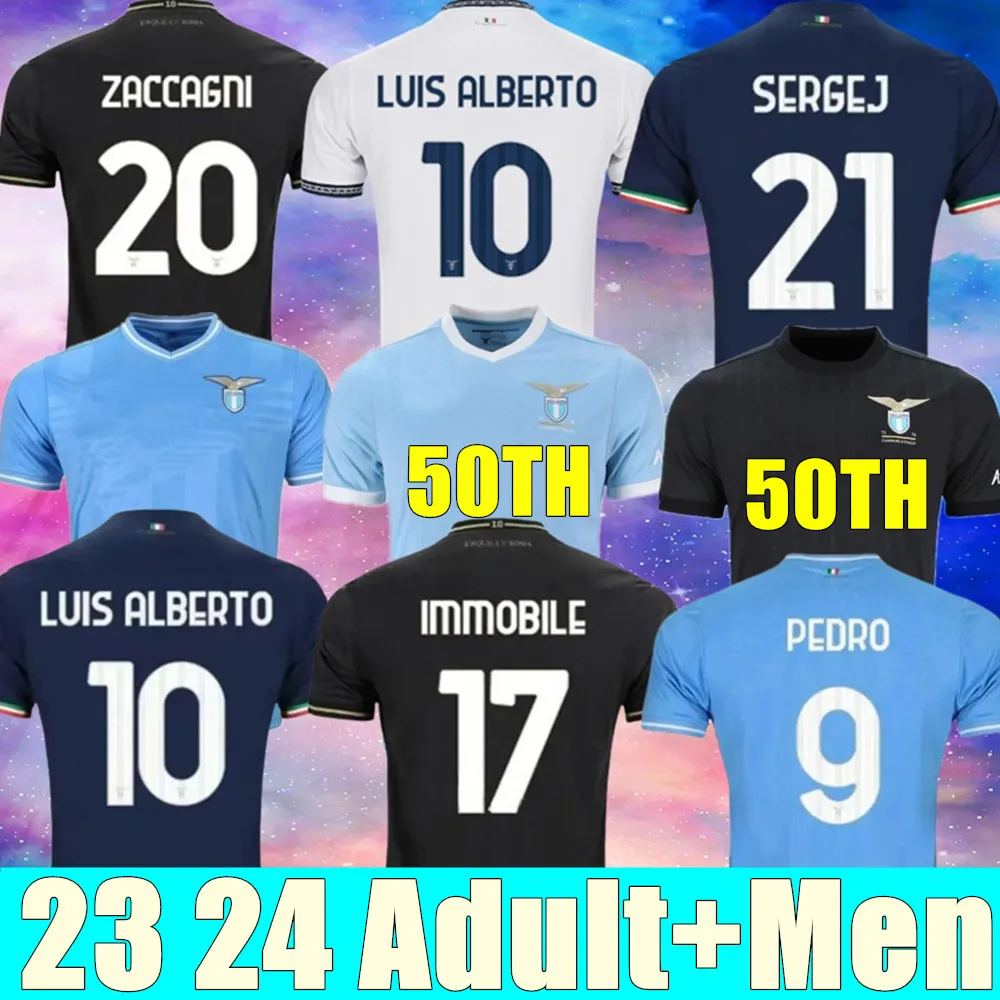 23 24 50 лет годовщины футбольные майки Lazio 50th 2023 2024 Immobile Luis Bastos Sergej Badelj Lucas J. Correa Zaccagni Marusic Men Kids Gk Кит Футбольная рубашка рубашка