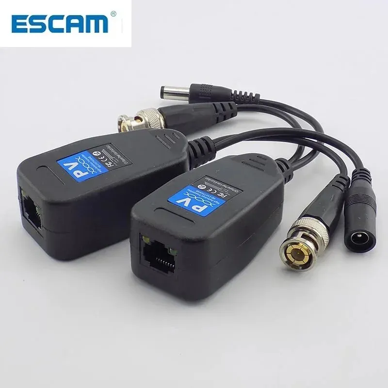 new ESCAM 1 Pair(2pcs) Passive CCTV Coax BNC Power Video Balun Transceiver Connectors to RJ45 BNC male for CCTV video Camera for CCTV camera