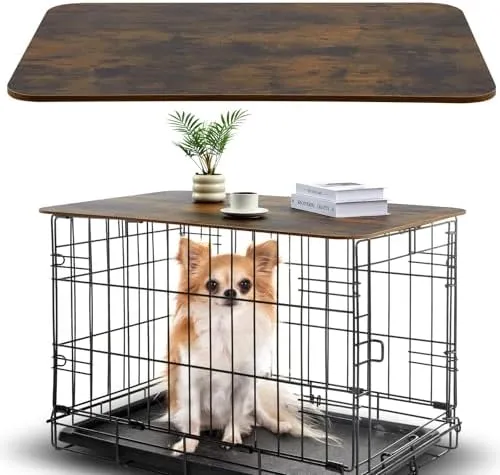 Rustic Wooden Dog Crate Table Top 42 Inch Nonslip Kennel Topper