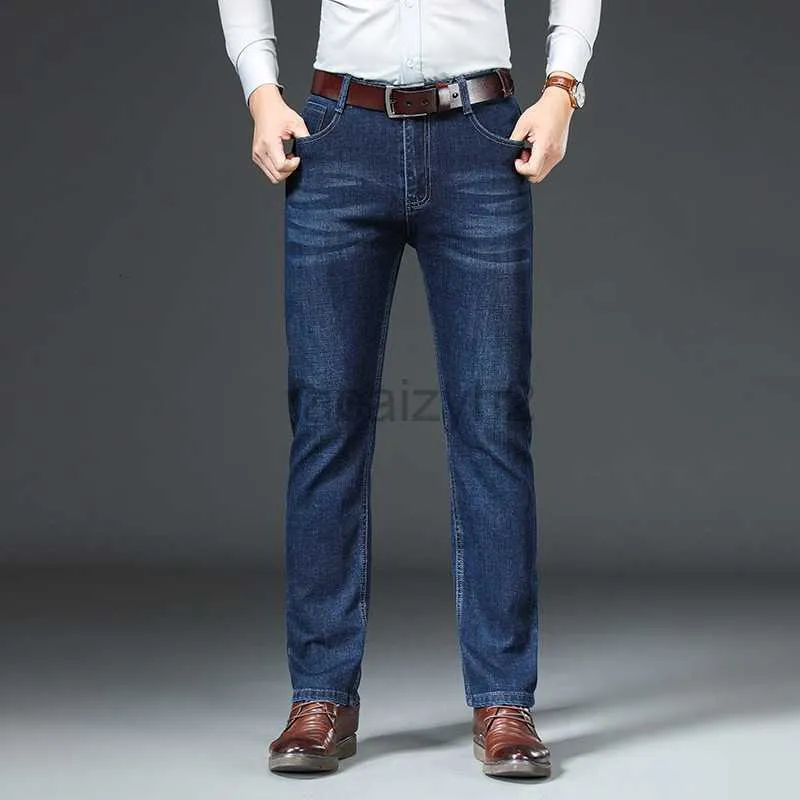 Mäns jeans Autumn/Winter New Men's Jeans For Men's Business Middle Age Elastic Small Straight Tube Blue Large Size Jeans Plus Size Pants