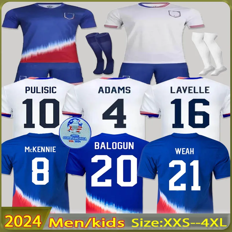 2024 USA voetbaltruien COPA AMERIKA USWNT KIDS KIT 24/25 Player Versie Home Away Football Shirts Pulisic Smith Morgan Balogun Musah McKennie Adams Men