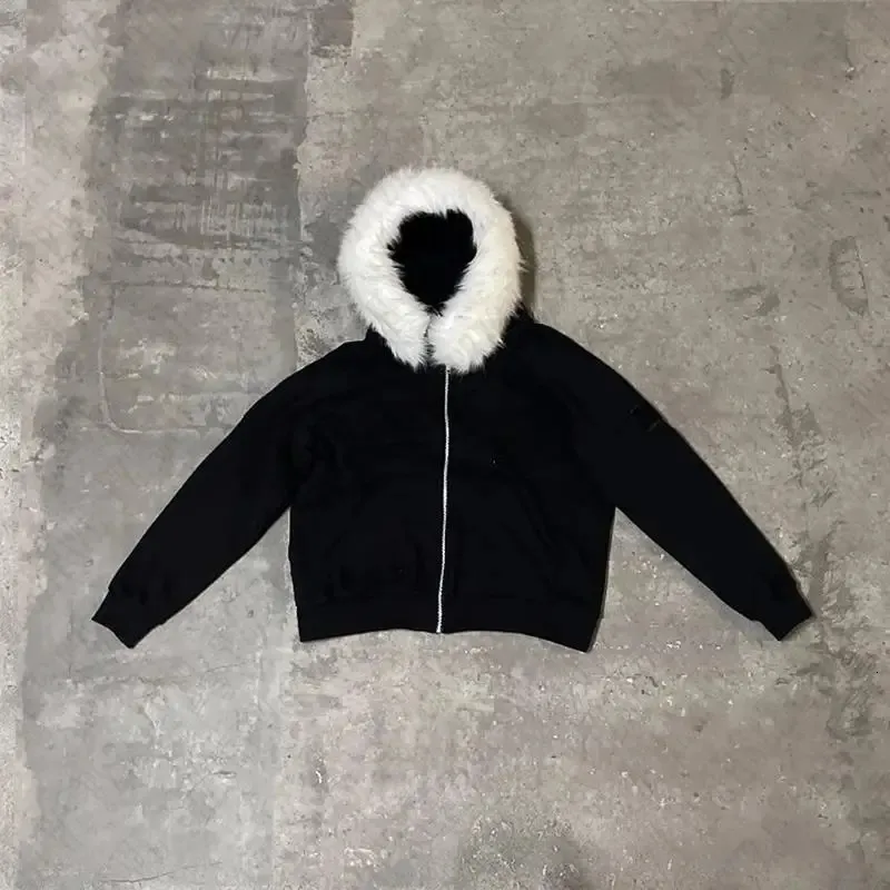 Y2K Faux Fur Zip Up Fur Hoodie Mens With Collar Harajuku Y2K Faux Fur Zip Up Fur Hoodie Mens With Collar Harajuku