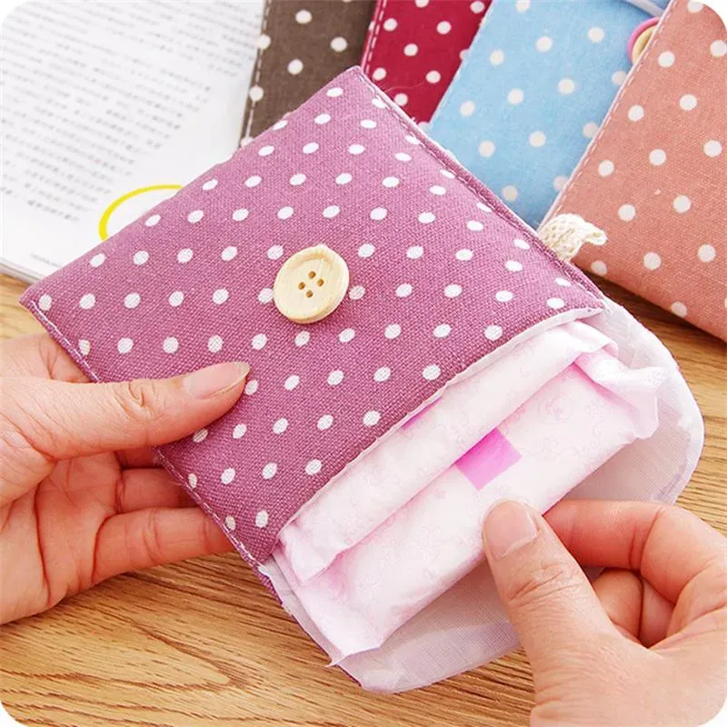 Sanitary Napkin Storage Bag Dot Cotton Linen Sanitary Pad Pouch Aunt Towel Bags Button Open Packaging Coin Purse Jewelry