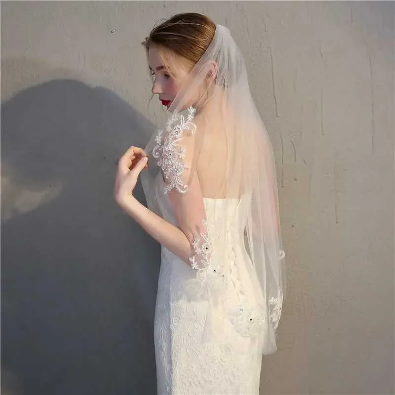 Wedding Hair Jewelry Wholesale Short Lace Edge Wedding Veil Ivory Bridal Veils Cheap One Layer Bridal Veils Wedding Boda 2024