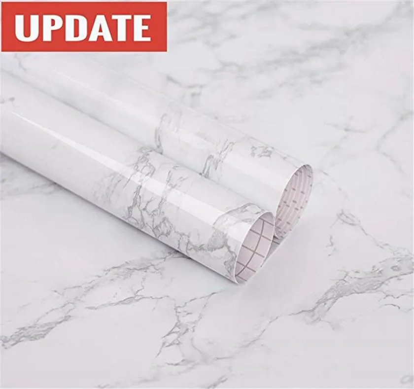 Practicalws Marble Contact Papier Granite Graywhite Roll Cuisine Centre-toit Le mobilier est rénové PVC épais et épais PVC EA6300835