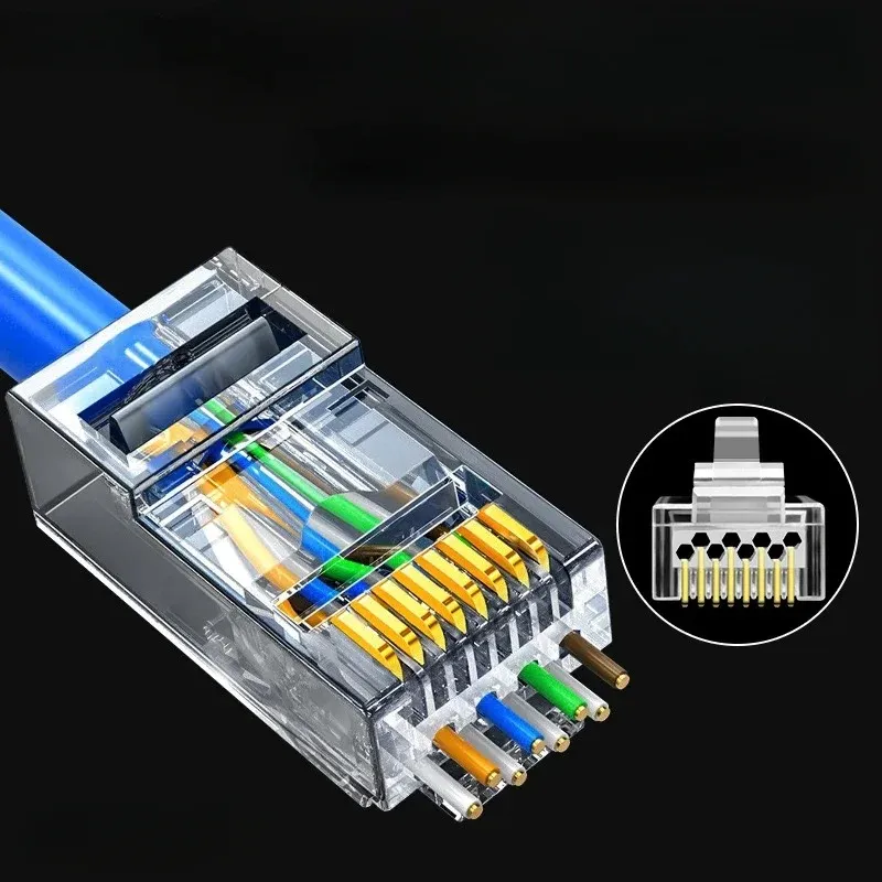 ESCAM /Connettori RJ45 Cat6 Passa attraverso EZ crimpare la spina modulare cavo di rete a filo solido