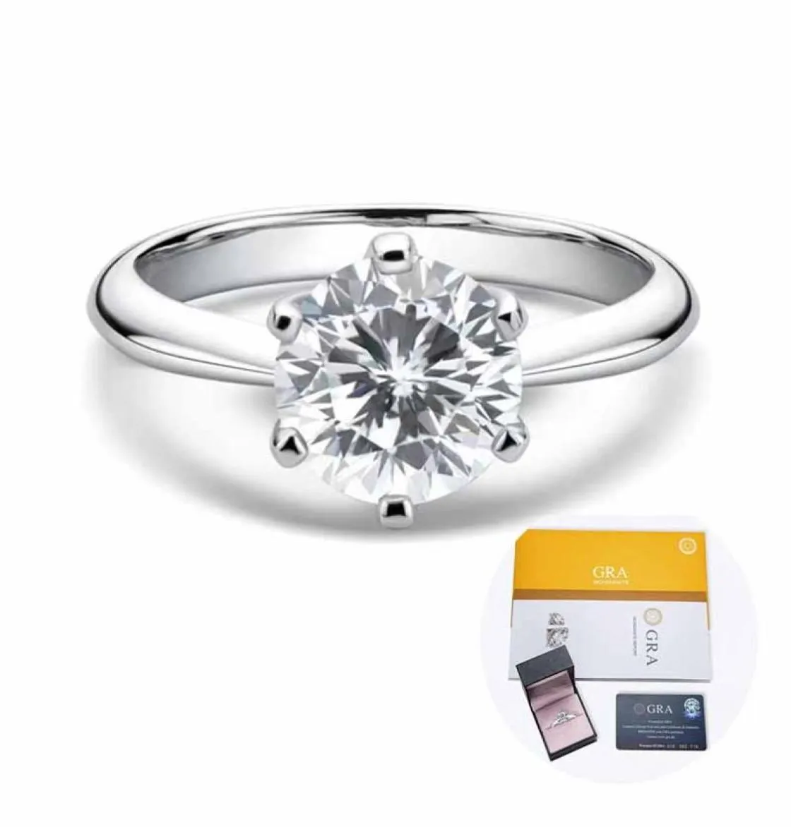 Z CeriCate Never Fade 18k Białe Złotą Pierścień dla kobiet Solitaire 20CT Ciągła Cut Diamond Wedding Mindela 6424623828