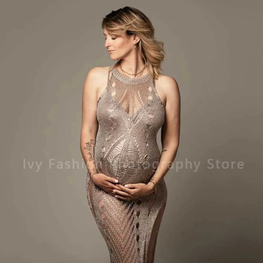 Maternity Dresses Pregnant woman photography props dress sexy knitted crochet long for womens Q240427