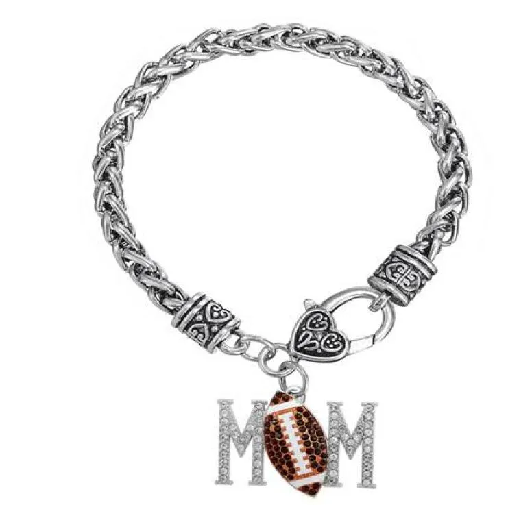 10Pcslot Fitness Colorful Crystal With Football Zinc Alloy Lobster Clasp Thick Link Chain Jewelry Bangle5079626