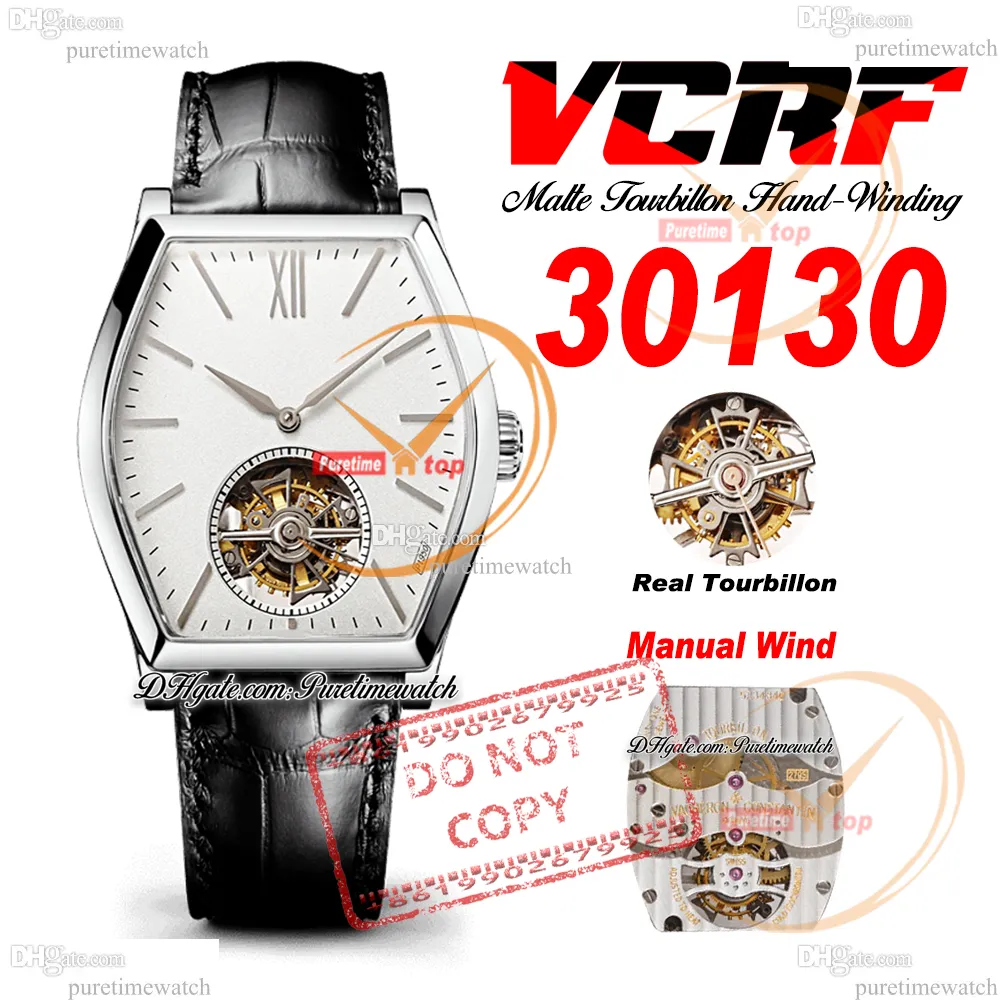 30130 Malte Real Tourbillon Hand-Winding Mechanical Mens Watch VCRF Steel Case White Stick Dial Leather Strap Super Edition Reloj Hombre Montre Puretimewatch