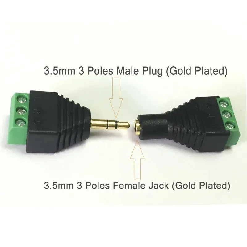 2024 CCTV Phono Plug Jack 3 Poles 3.5mm Male / Female to 3 Pins AV Screw Balun Terminal Adapter 3 Pin 3.5mm AV Connectorfor 3.5mm AV Screw Balun Terminal